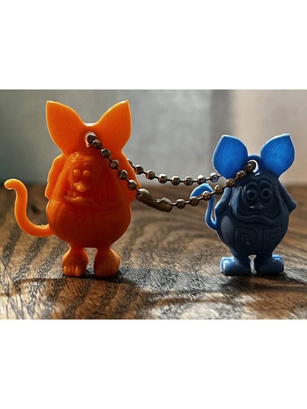 1960's RAT FINK Gumball Charm Ring Hole Keychain Big Daddy Ed Roth SET OF 2 EUC